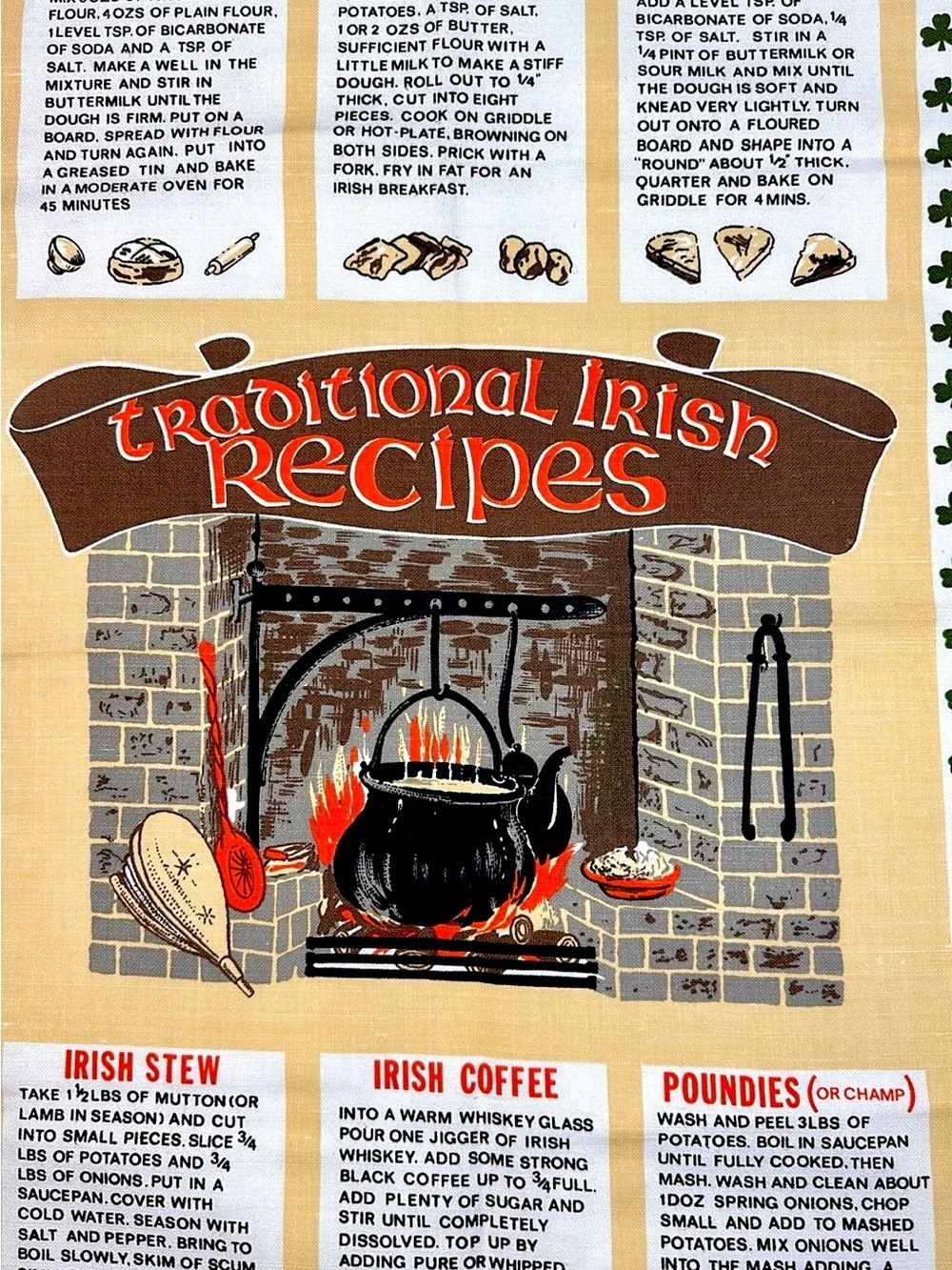 Vintage Pure Irish Cotton Linen Kitchen Tea Towel Traditional Irish Recipes